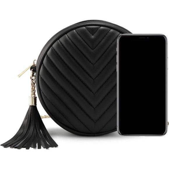 Women Crossbody Shoulder Bag Circle Tassel Purse Clutch Evening Small PU - Picture 11 of 14